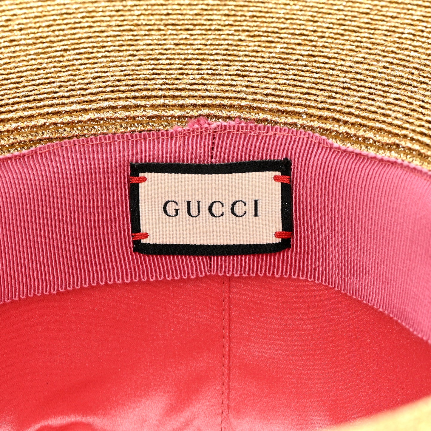 Glittered Straw Grosgrain Wide Brim Hat L Gold Black