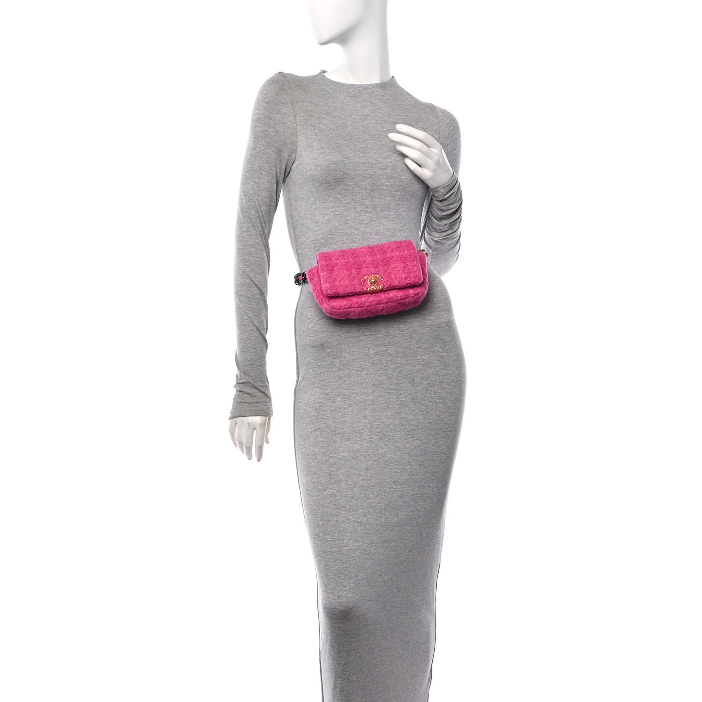 Tweed Quilted Chanel 19 Waist Bag Pink