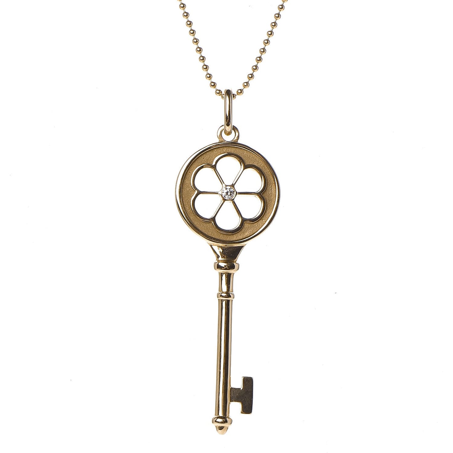 18K Yellow Gold Diamond Blossom Key Pendant Necklace