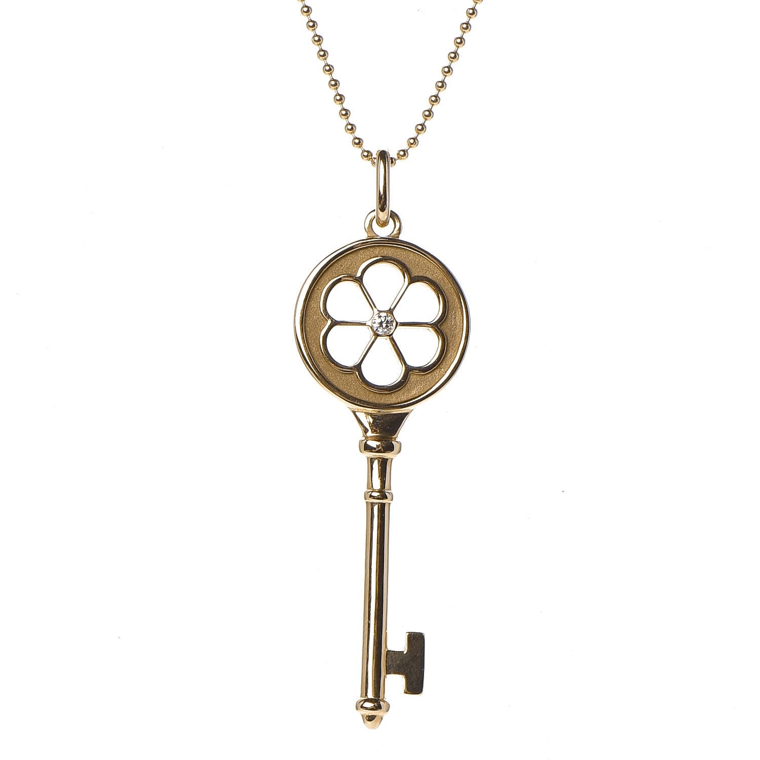 Tiffany 18K Yellow Gold Diamond Blossom Key Pendant Necklace 4 of 8