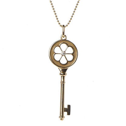 Tiffany 18K Yellow Gold Diamond Blossom Key Pendant Necklace 4 of 8