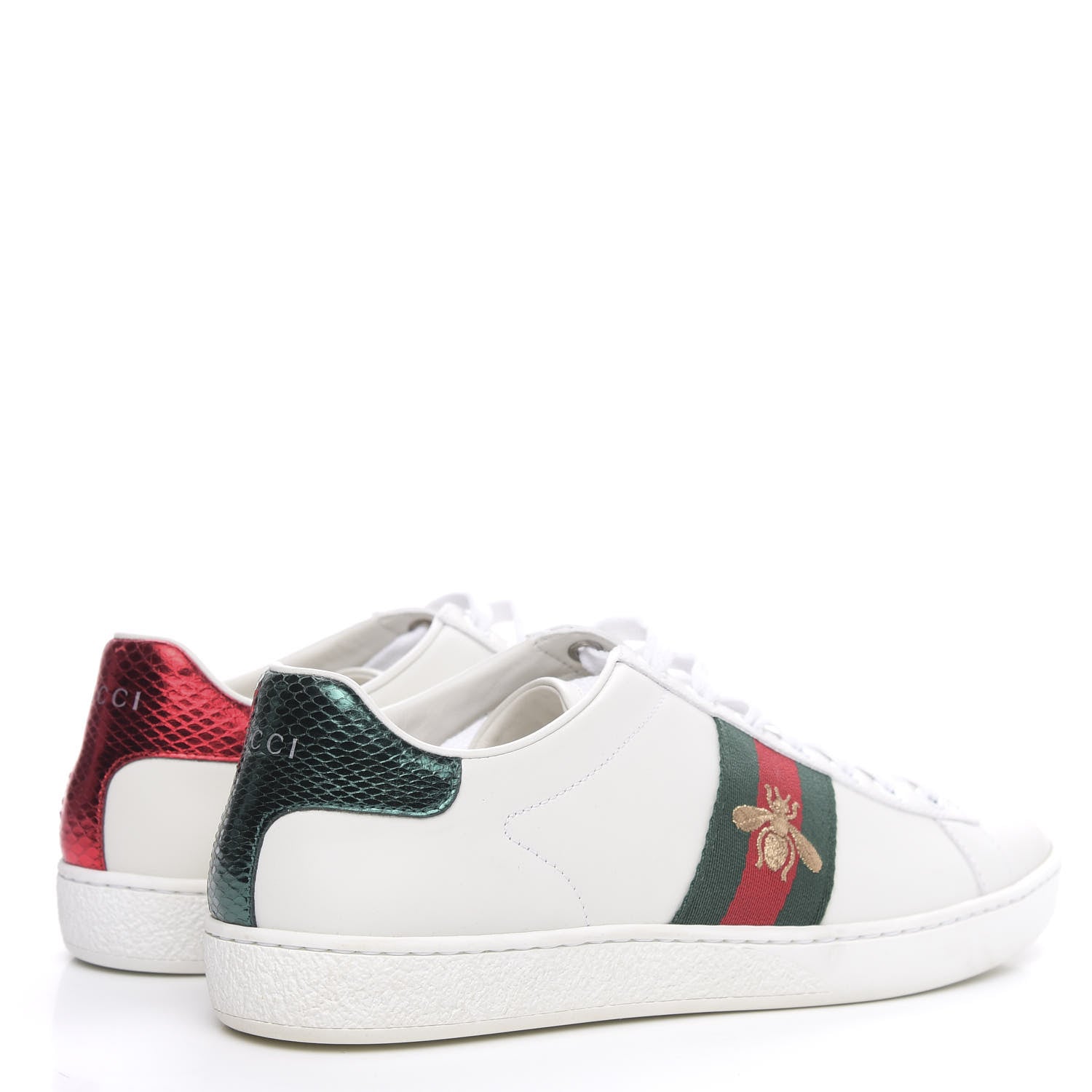 Gucci Calfskin Ayers Bee Embroidered Womens Ace Sneakers 37.5 White Green 4 of 8
