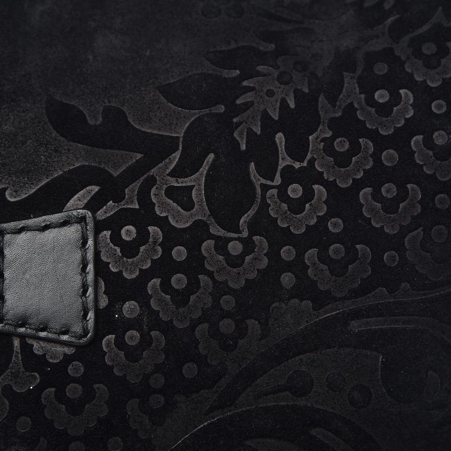 Suede Calfskin Brocade Soft Stirrup Clutch Black