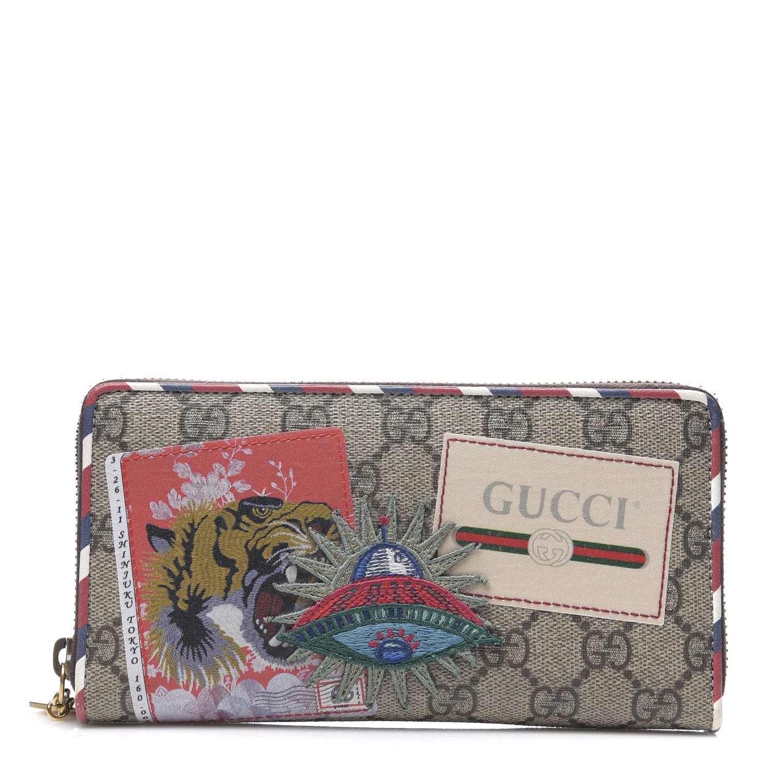 Gucci GG Supreme Monogram Courrier Embroidered UFO Zip Around Wallet 1 of 5