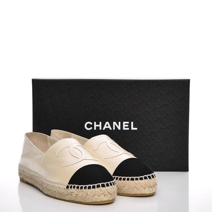 Chanel Metallic Calfskin Grosgrain CC Espadrilles 39 Ivory Black 10 of 10