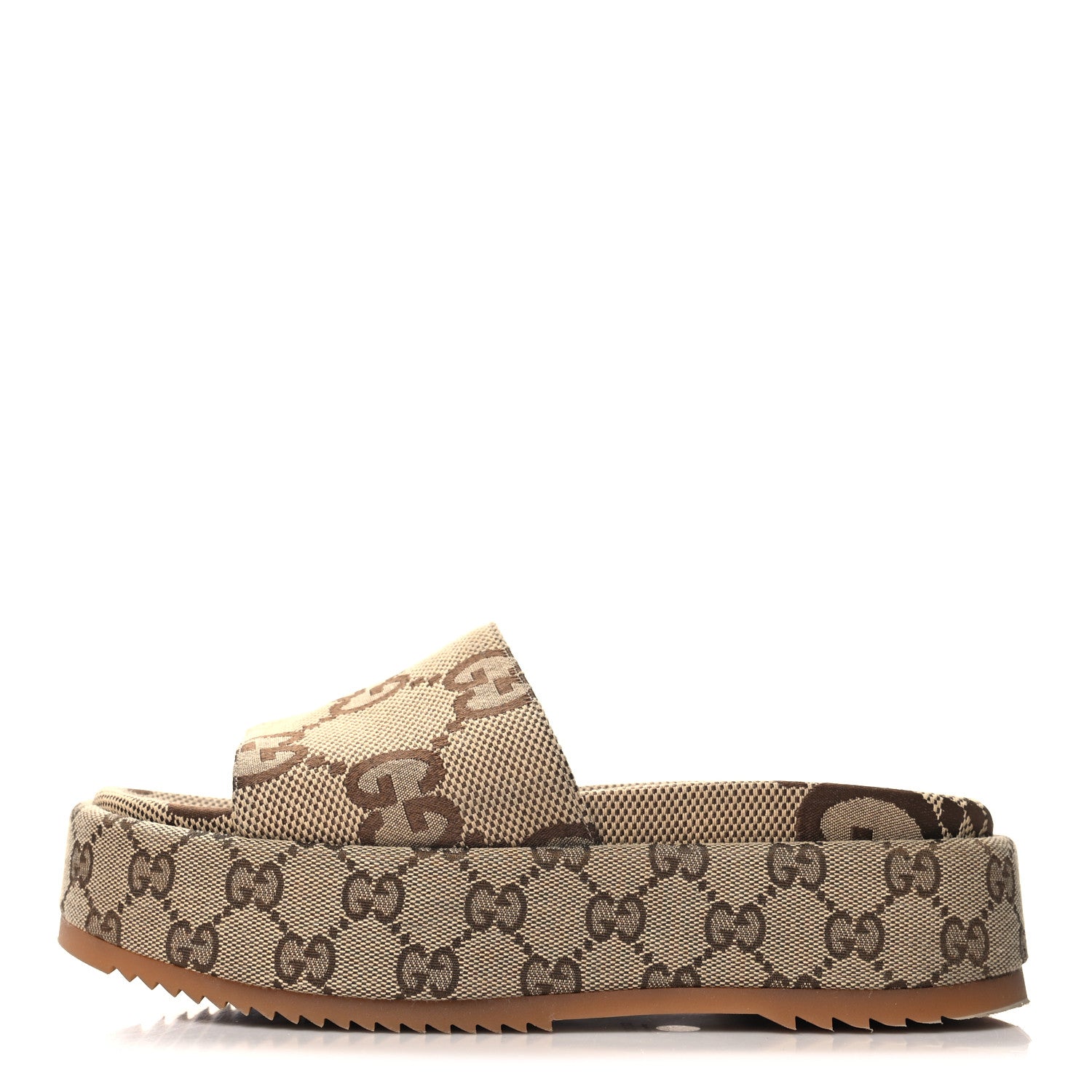 Gucci Monogram Jumbo GG Angelina Platform 55mm Slide Sandals 37.5 Beige 1 of 8