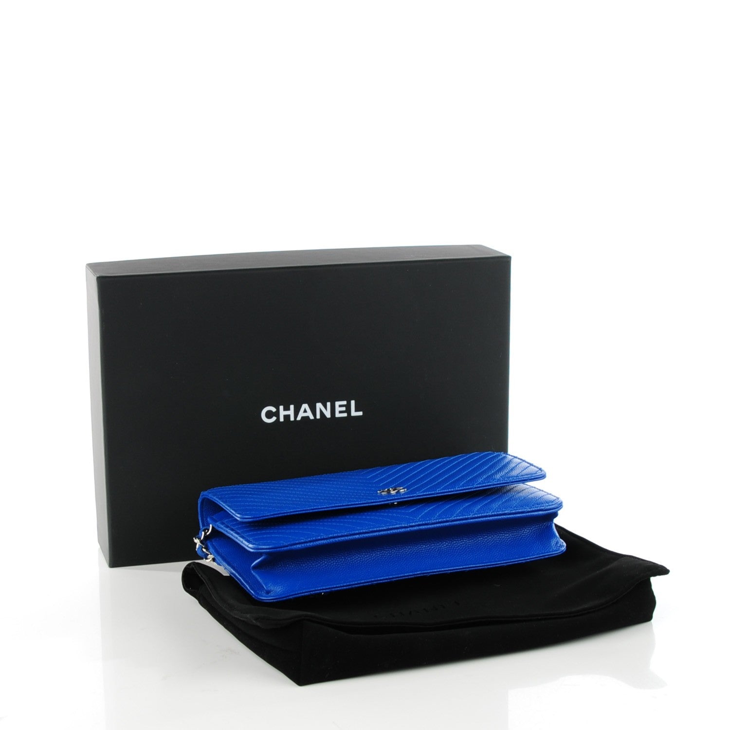 Chanel Caviar Chevron Wallet On Chain WOC Blue 4 of 8