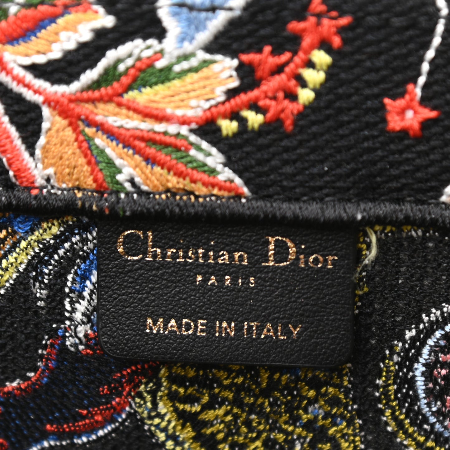 Canvas Embroidered Medium Book Tote Black Multicolor