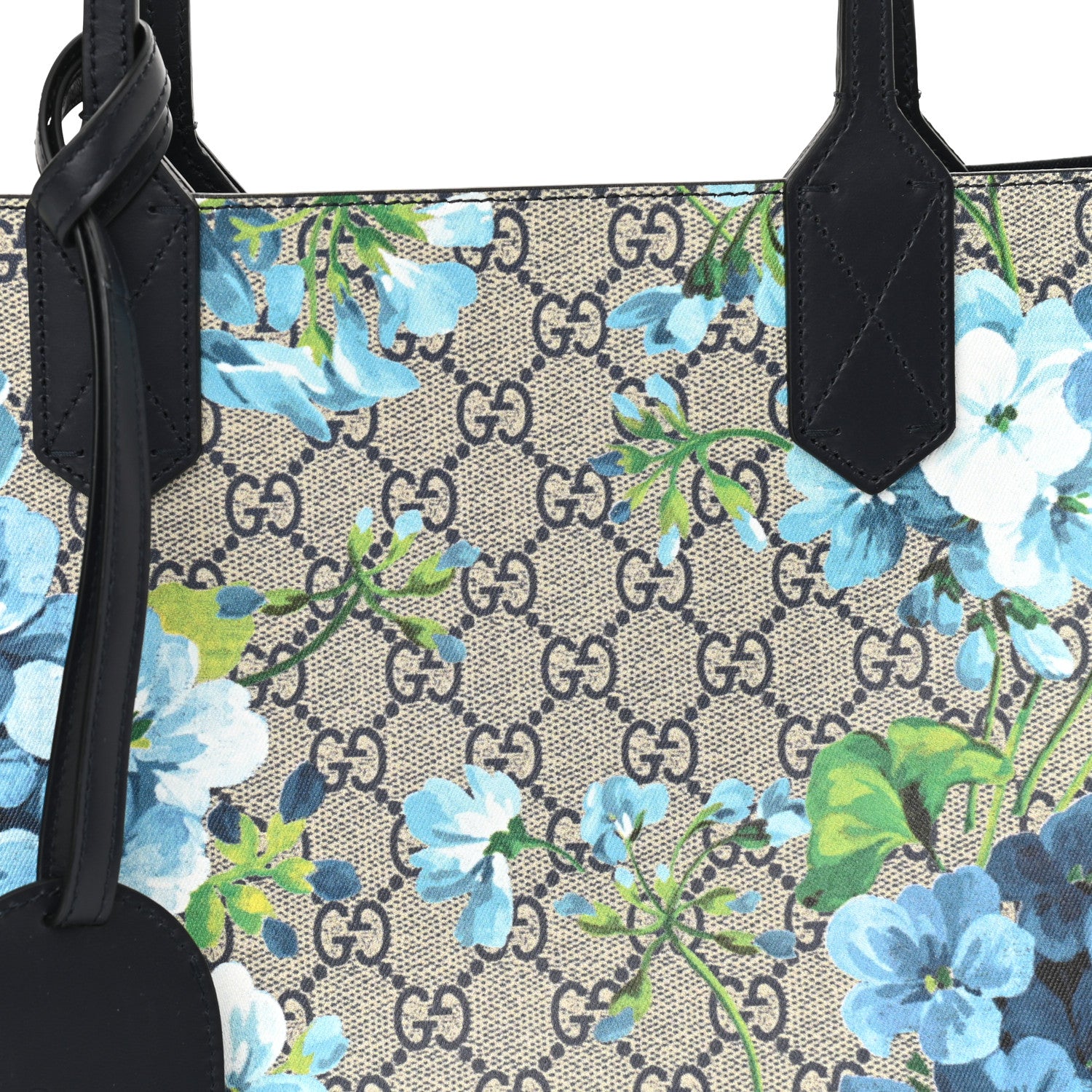 Gucci GG Supreme Monogram Blooms Small Reversible Tote Beige Blue Navy 11 of 16