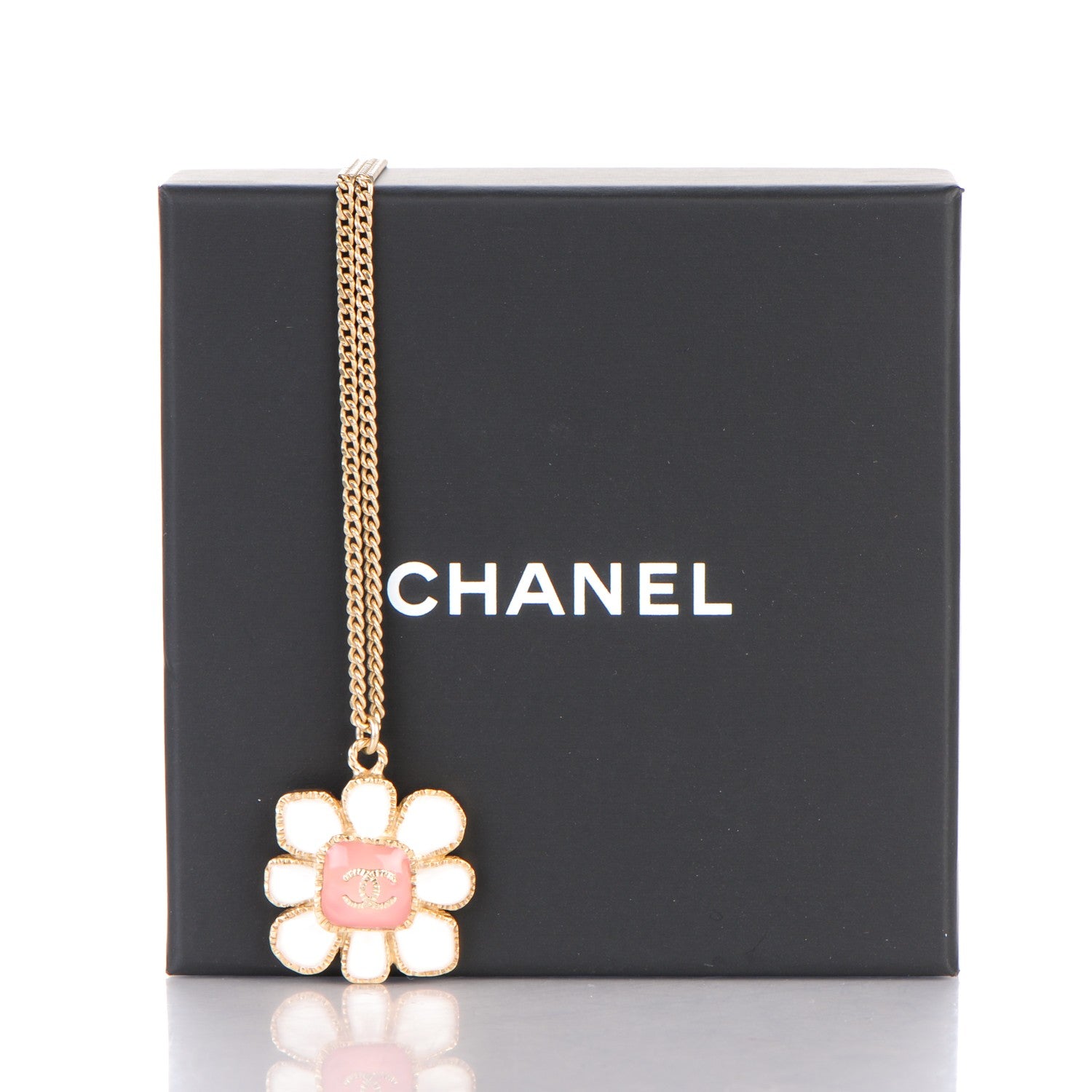 Chanel Gripoix Poured Glass CC Korean Blossom Pendant Necklace Pink Gold 5 of 5