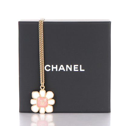 Chanel Gripoix Poured Glass CC Korean Blossom Pendant Necklace Pink Gold 5 of 5