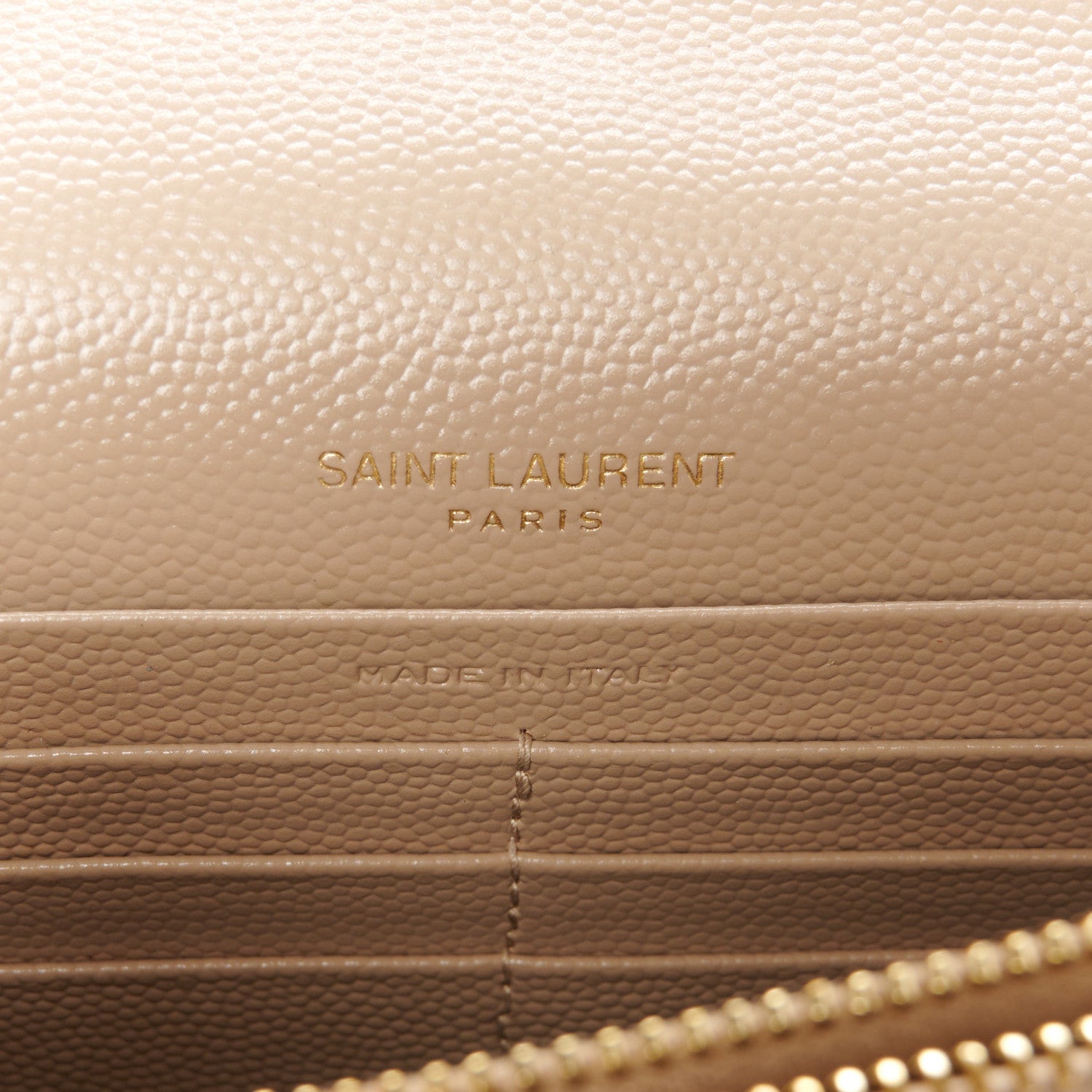 Saint Laurent Grain De Poudre Matelasse Chevron Monogram Envelope Chain Wallet Dark Beige 6 of 11