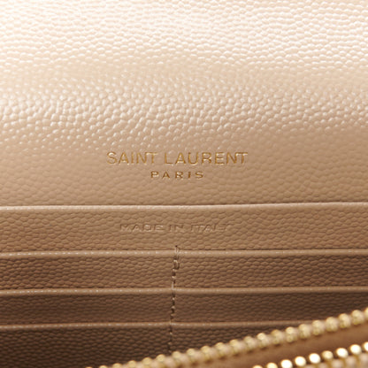 Saint Laurent Grain De Poudre Matelasse Chevron Monogram Envelope Chain Wallet Dark Beige 6 of 11