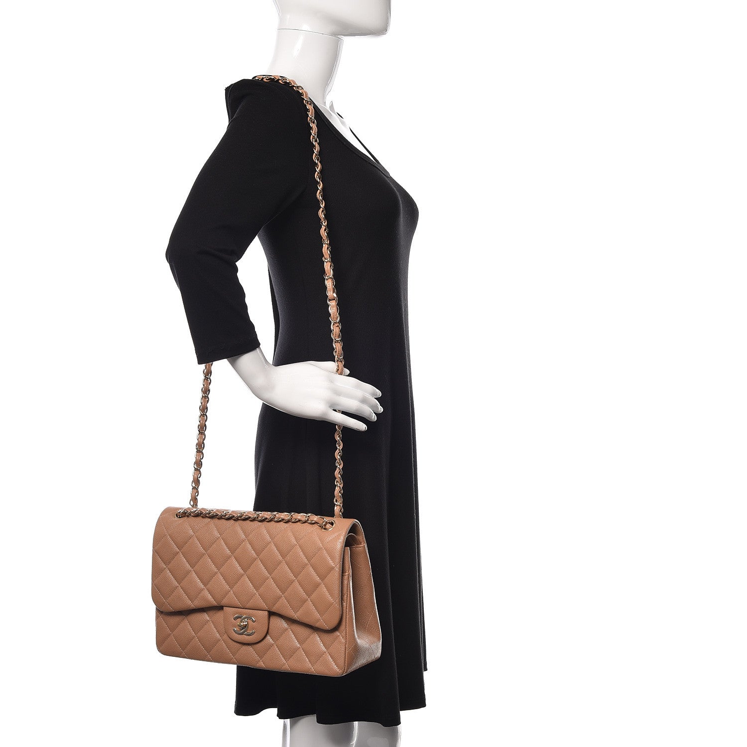 Chanel Caviar Quilted Jumbo Double Flap Beige 2 of 20