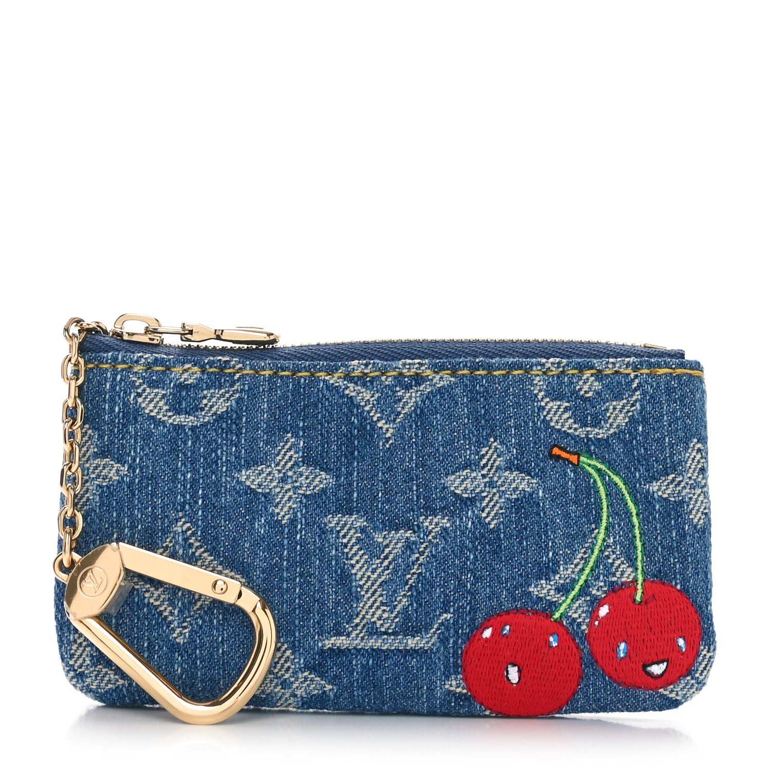 Louis Vuitton LV X TM Monogram Denim Cerises Key Pouch Blue 1 of 8