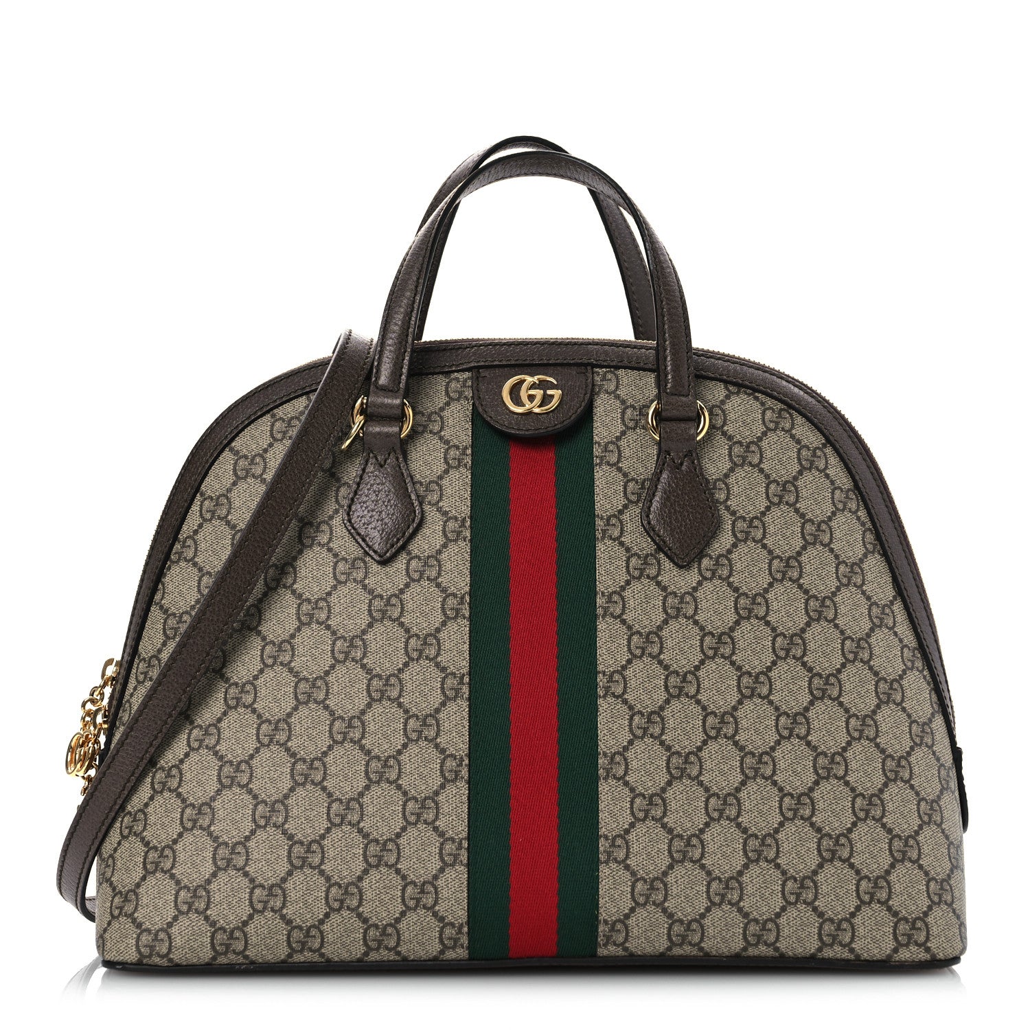 Gucci GG Supreme Monogram Web Medium Ophidia Top Handle Dome Bag Brown 1 of 15