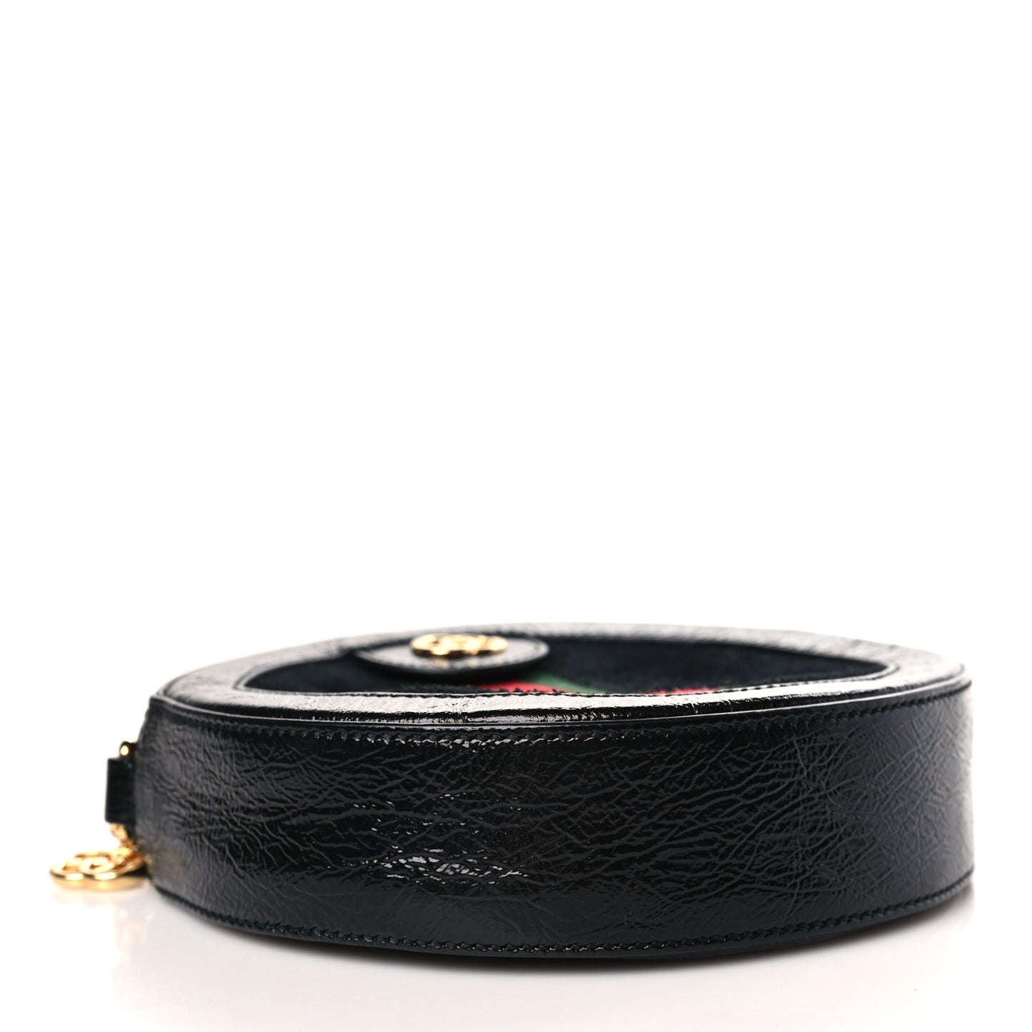 Suede Patent Web Mini Ophidia Round Shoulder Bag Black