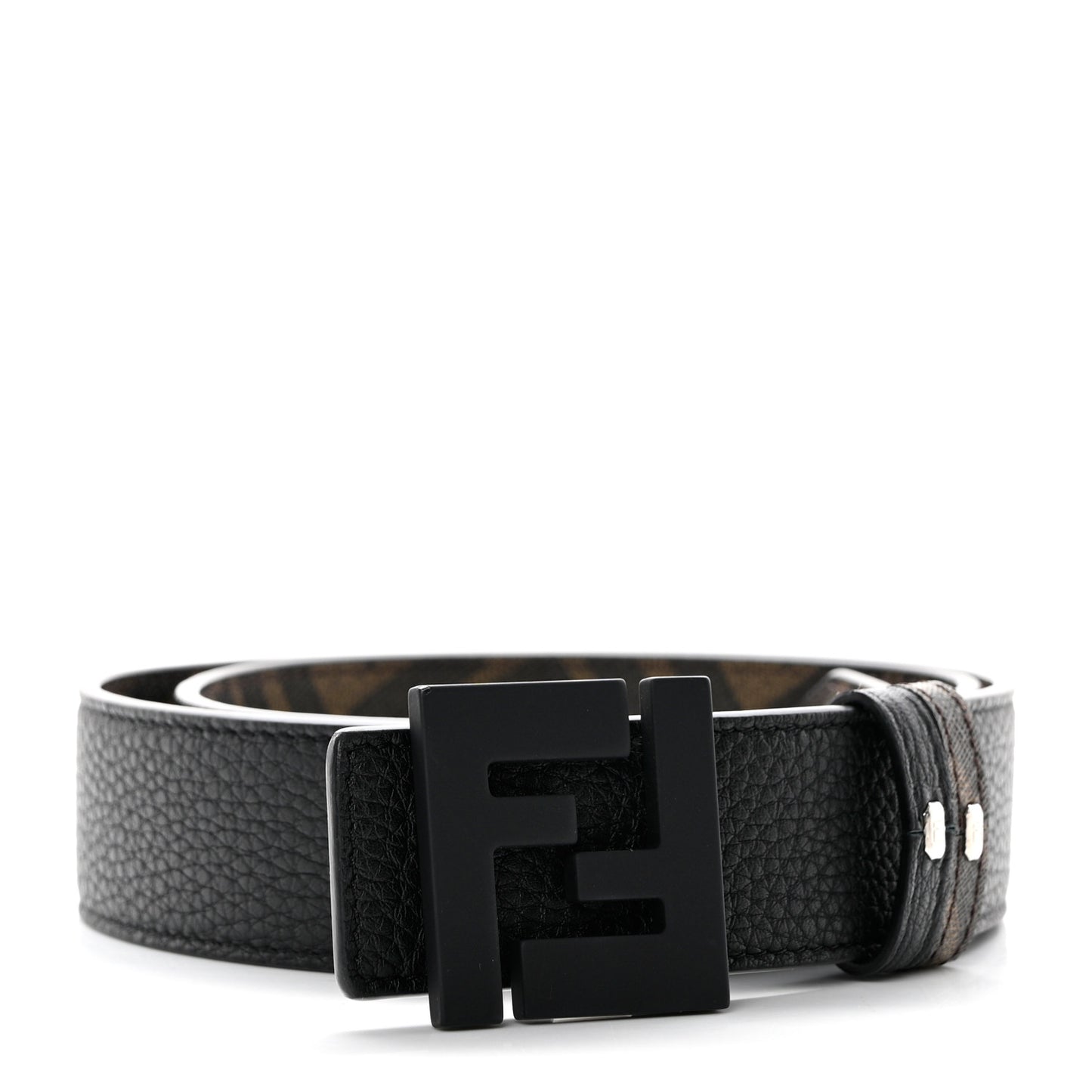 Cuoio Romano Glazed Fabric Enamel FF 1974 Reversible Belt 85 34 Black Tobacco