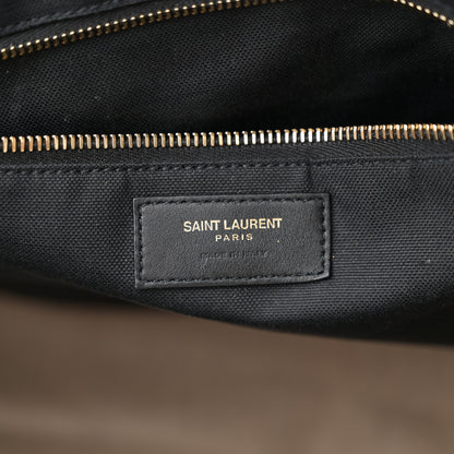 Saint Laurent Embroidered Cotton Linen Rive Gauche Noe Tote Natural Black 6 of 14