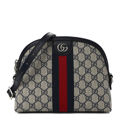 Gucci GG Supreme Monogram Textured Dollar Calfskin Web Small Ophidia Dome Shoulder Bag Beige Blue 1 of 8