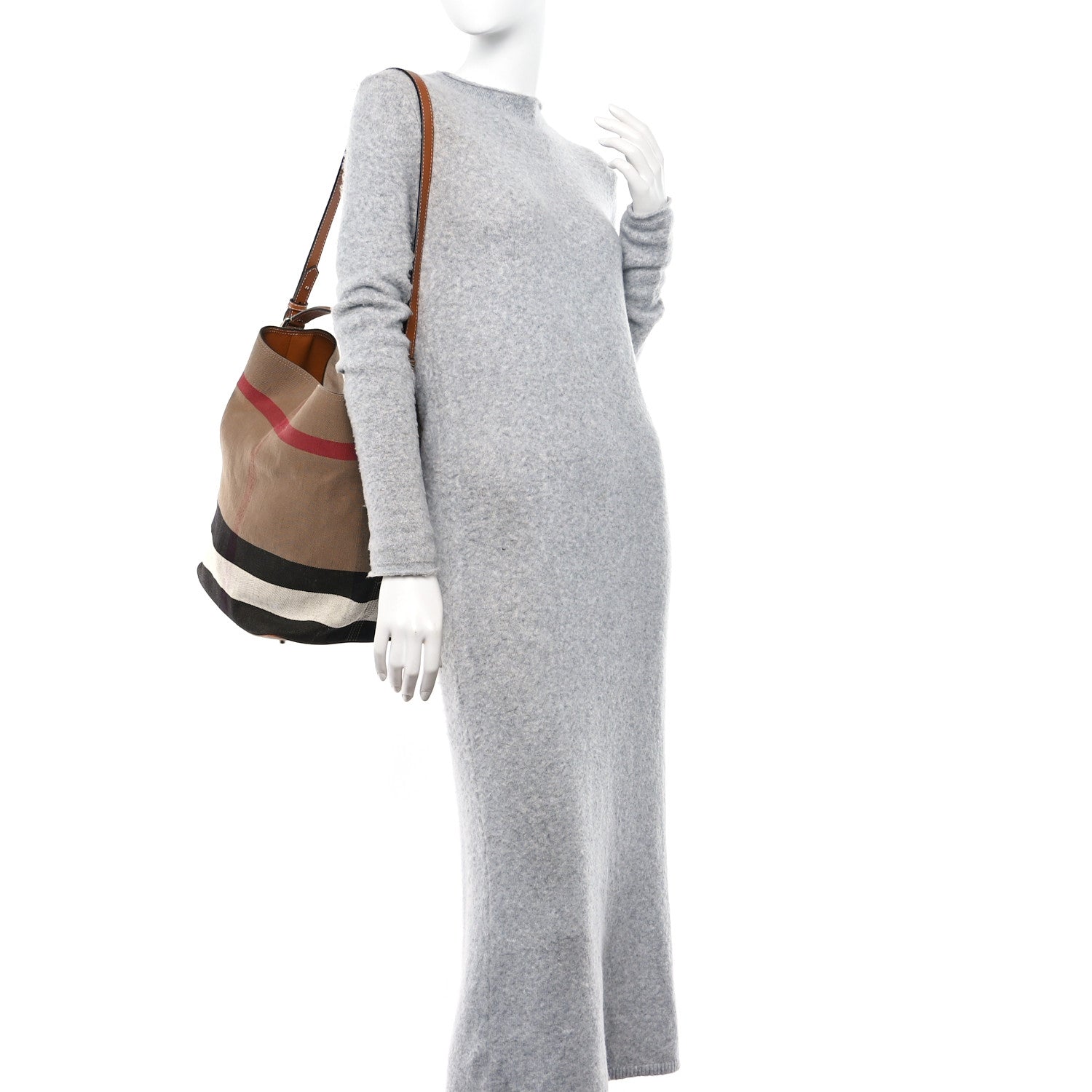 Burberry Canvas Mega Check Medium Ashby Hobo Saddle Brown 2 of 19