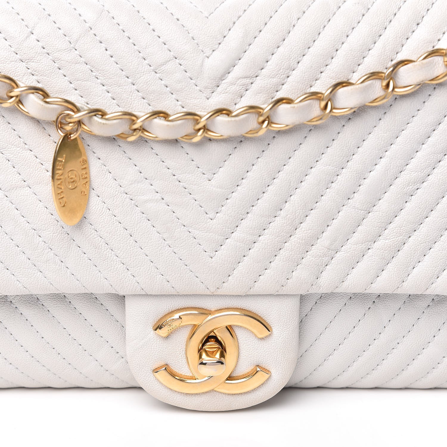 Chanel Calfskin Surpique Chevron Medium Flap White 20 of 21