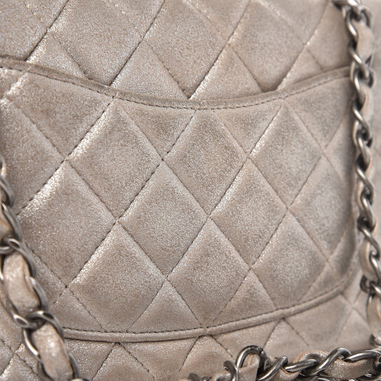 Iridescent Calfskin Quilted Mini Rectangular Flap Light Gold