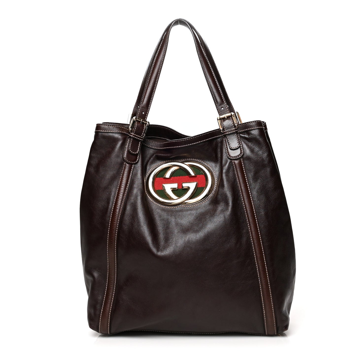 Calfskin Large Britt Shoulder Bag Dark Brown