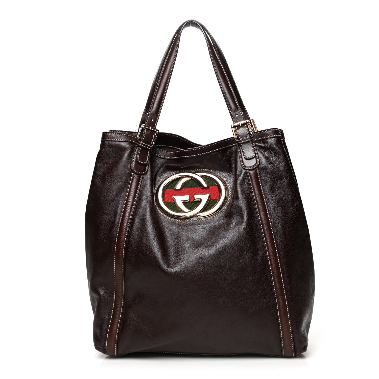 Gucci Calfskin Large Britt Shoulder Bag Dark Brown 1 of 12