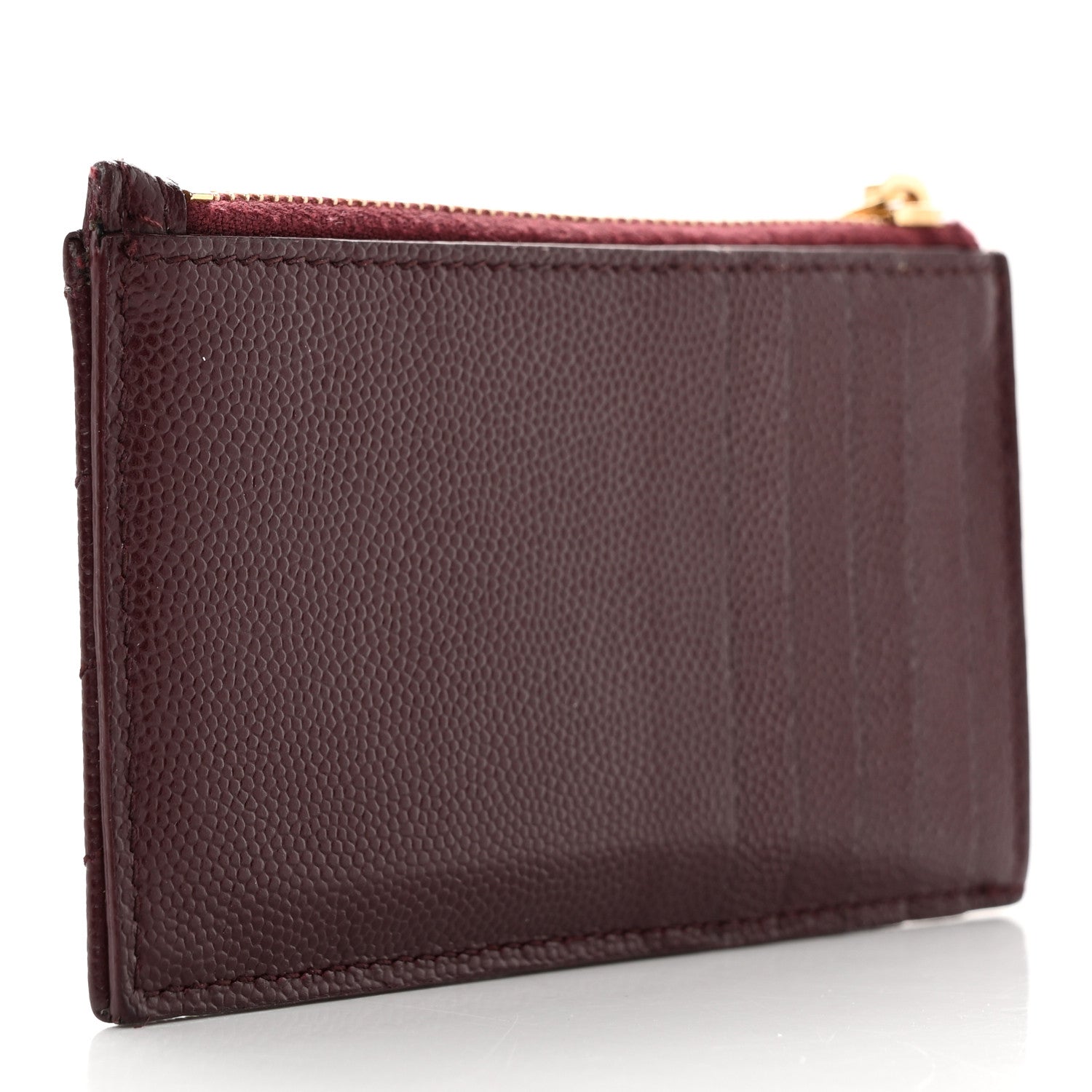 Saint Laurent Grain De Poudre Matelasse Chevron Monogram Fragments Zippered Card Case Rouge Legion 3 of 12