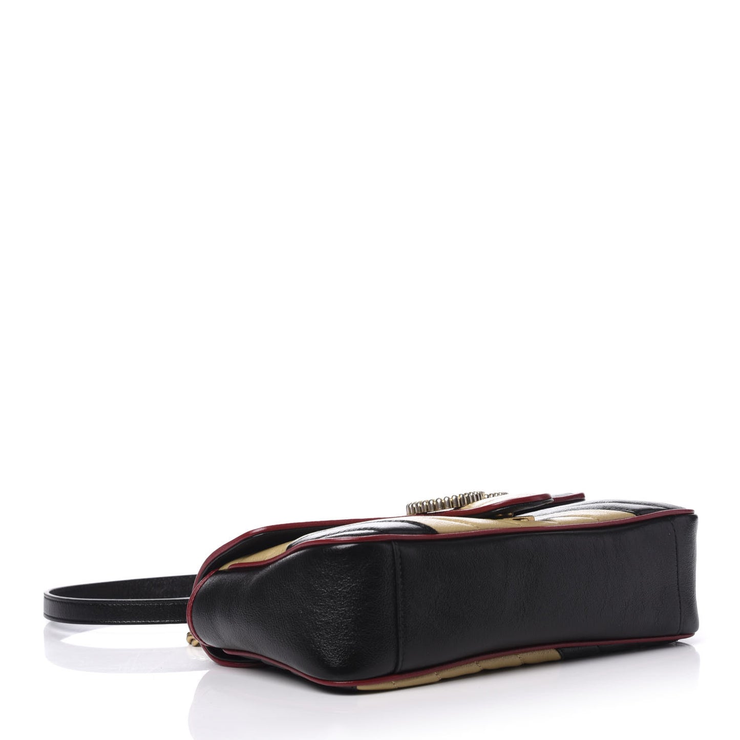 Vintage Effect Calfskin Matelasse Diagonal Striped Small Torchon GG Marmont Shoulder Bag Black Beige