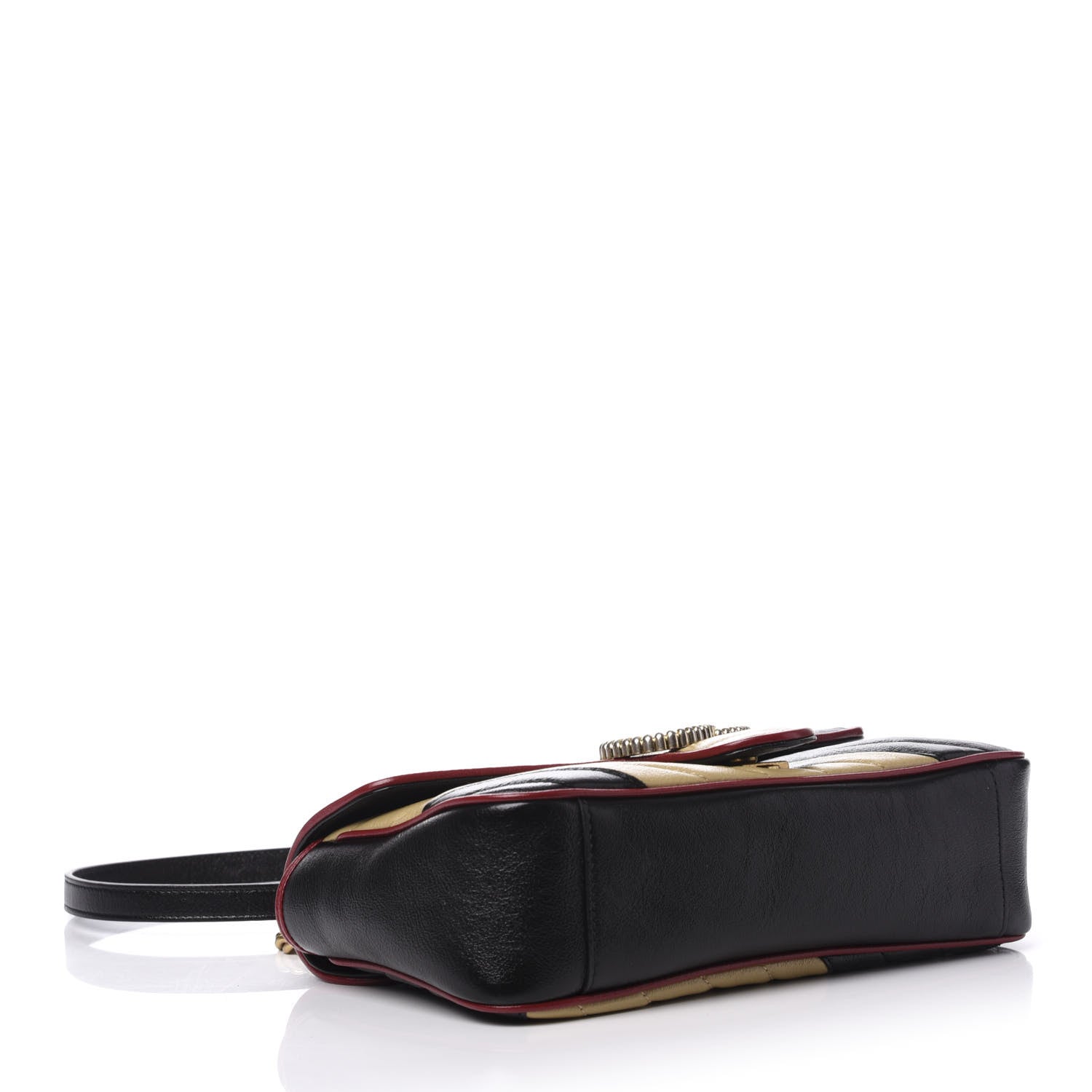 Gucci Vintage Effect Calfskin Matelasse Diagonal Striped Small Torchon GG Marmont Shoulder Bag Black Beige 4 of 10