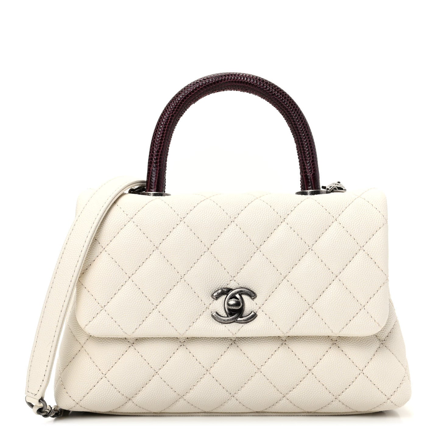 Caviar Lizard Quilted Mini Coco Handle Flap White