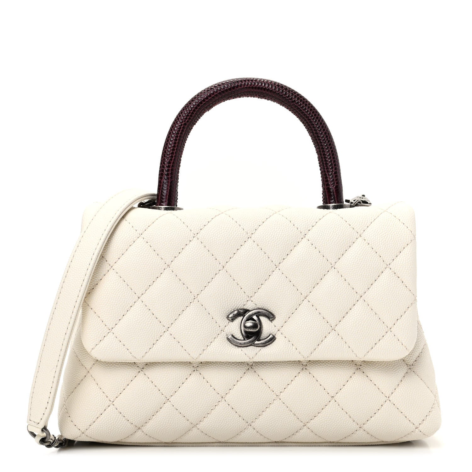 Chanel Caviar Lizard Quilted Mini Coco Handle Flap White 1 of 10