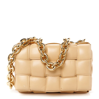 Bottega Veneta Lambskin Maxi Intreccio Padded Chain Cassette Crossbody Bag Almond 1 of 12