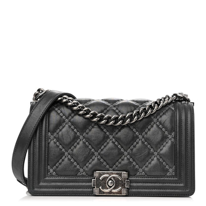 Chanel Iridescent Calfskin Embellished Double Stitch Medium Boy Flap Charcoal 1 of 16