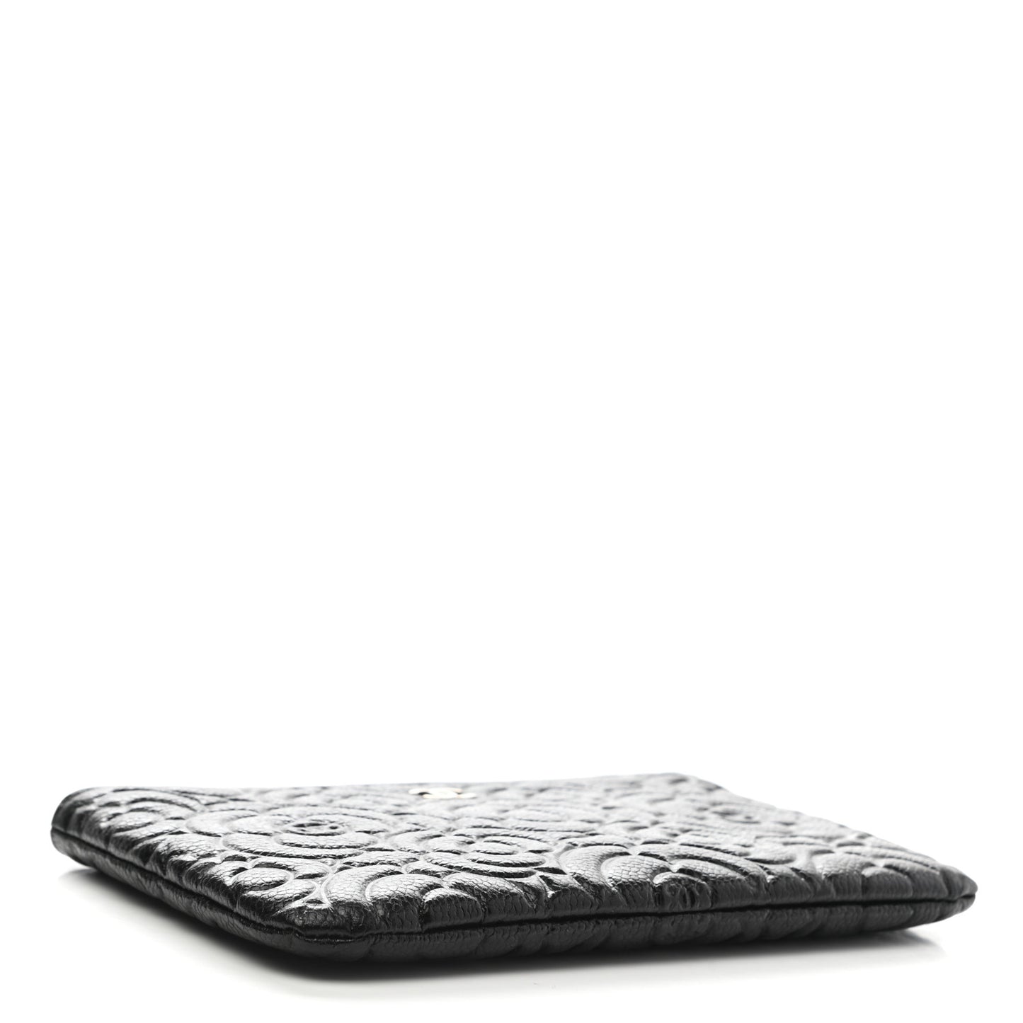 Caviar Camellia Embossed Small Pouch Black