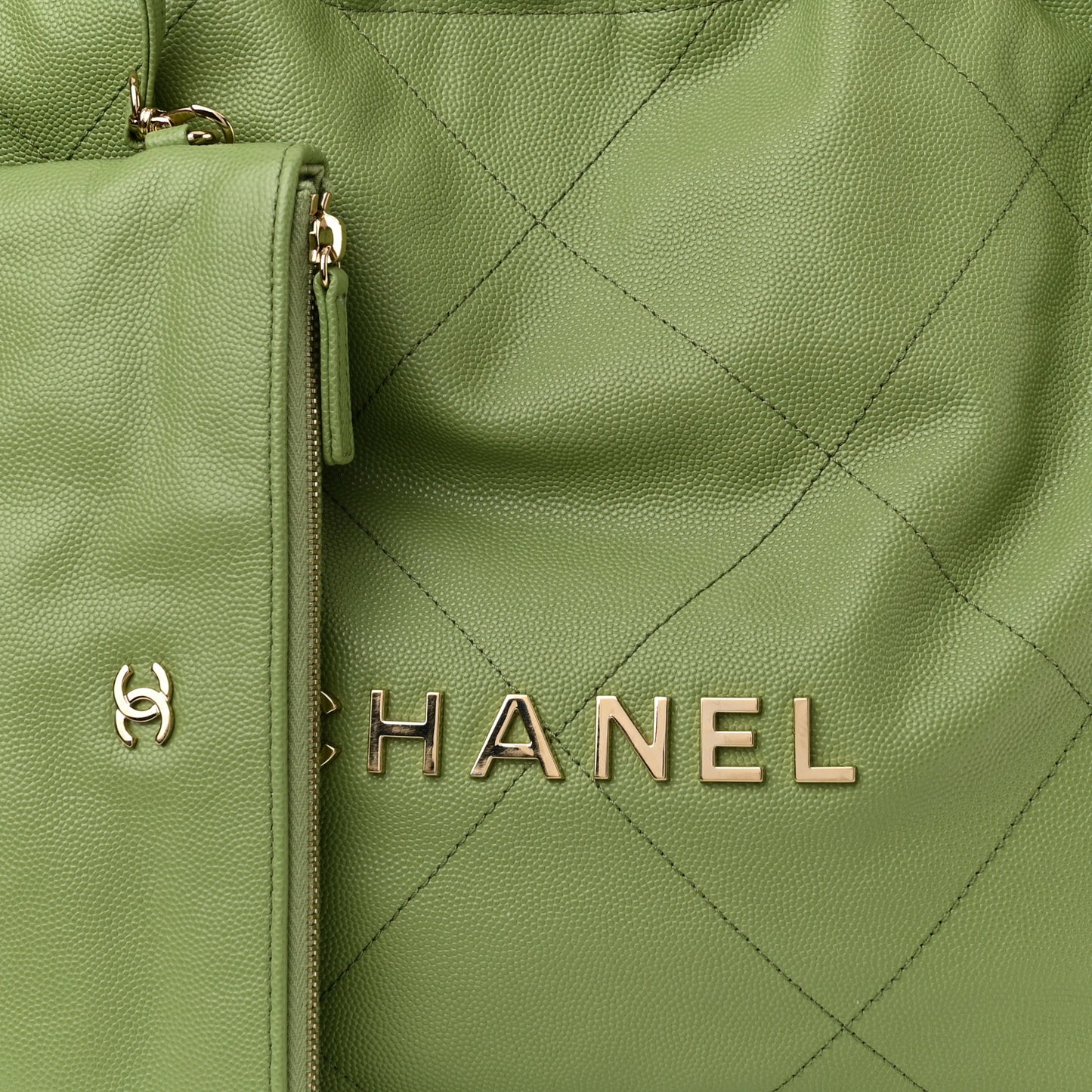 Shiny Caviar Quilted Small Chanel 22 Green