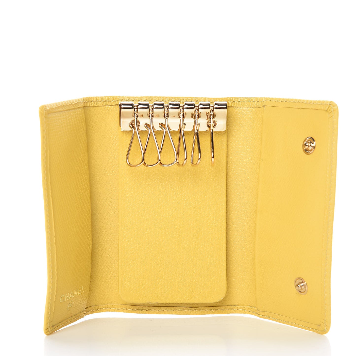 Grained Calfskin CC Button 6 Key Holder Yellow