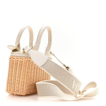 Prada Wicker Canvas Mini Tote Tan White 2 of 11
