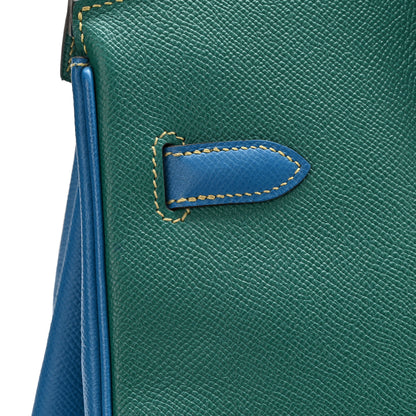 Hermes Epsom Horseshoe Tri-Color Birkin 35 Mangue Malachite Bleu Izmir 13 of 14
