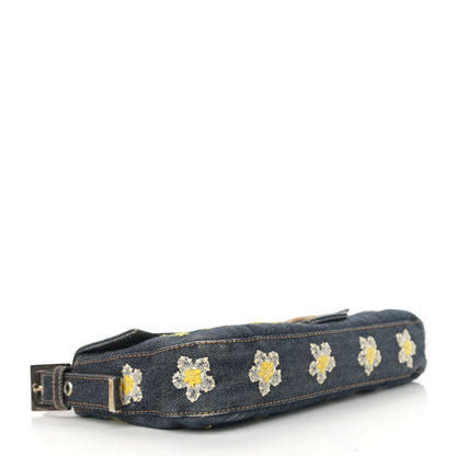 Fendi Denim Flower Applique Baguette Blue 4 of 16