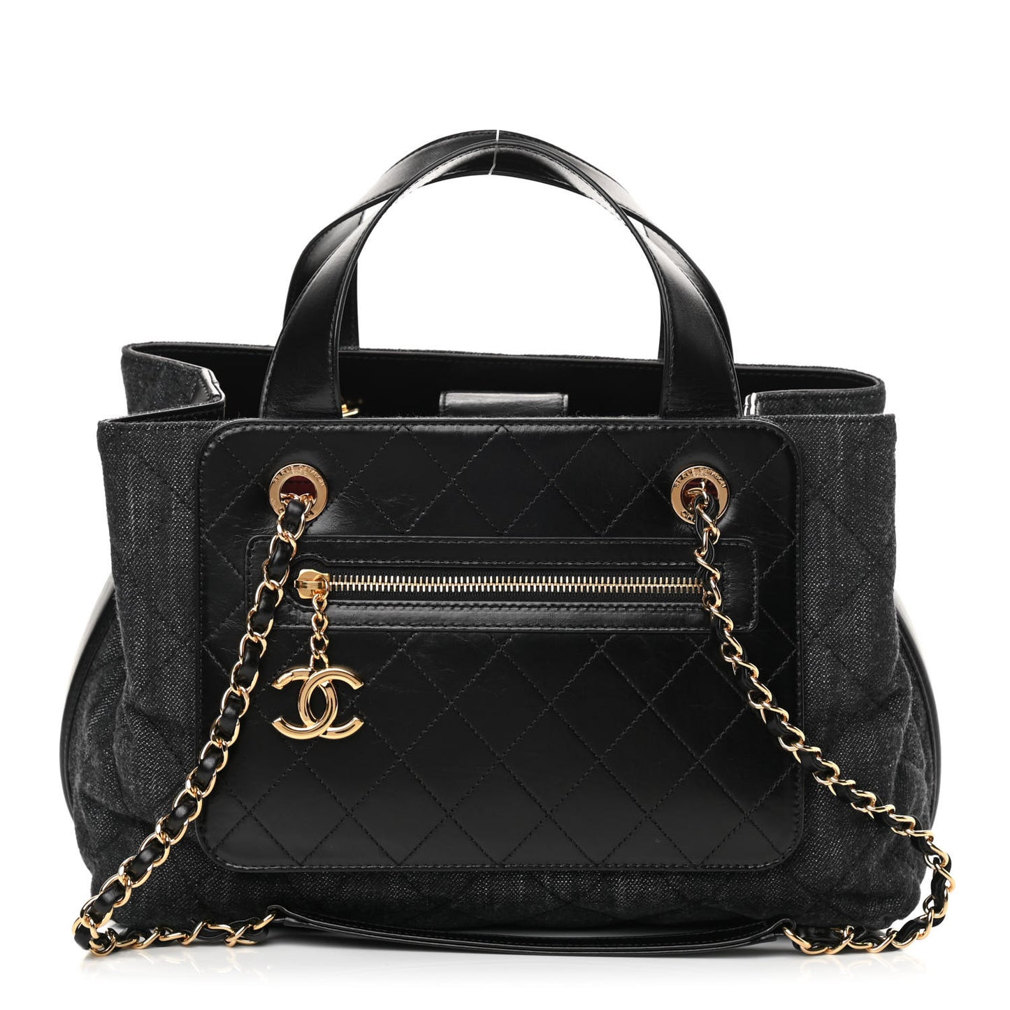 Denim Calfskin Quilted Tote Black