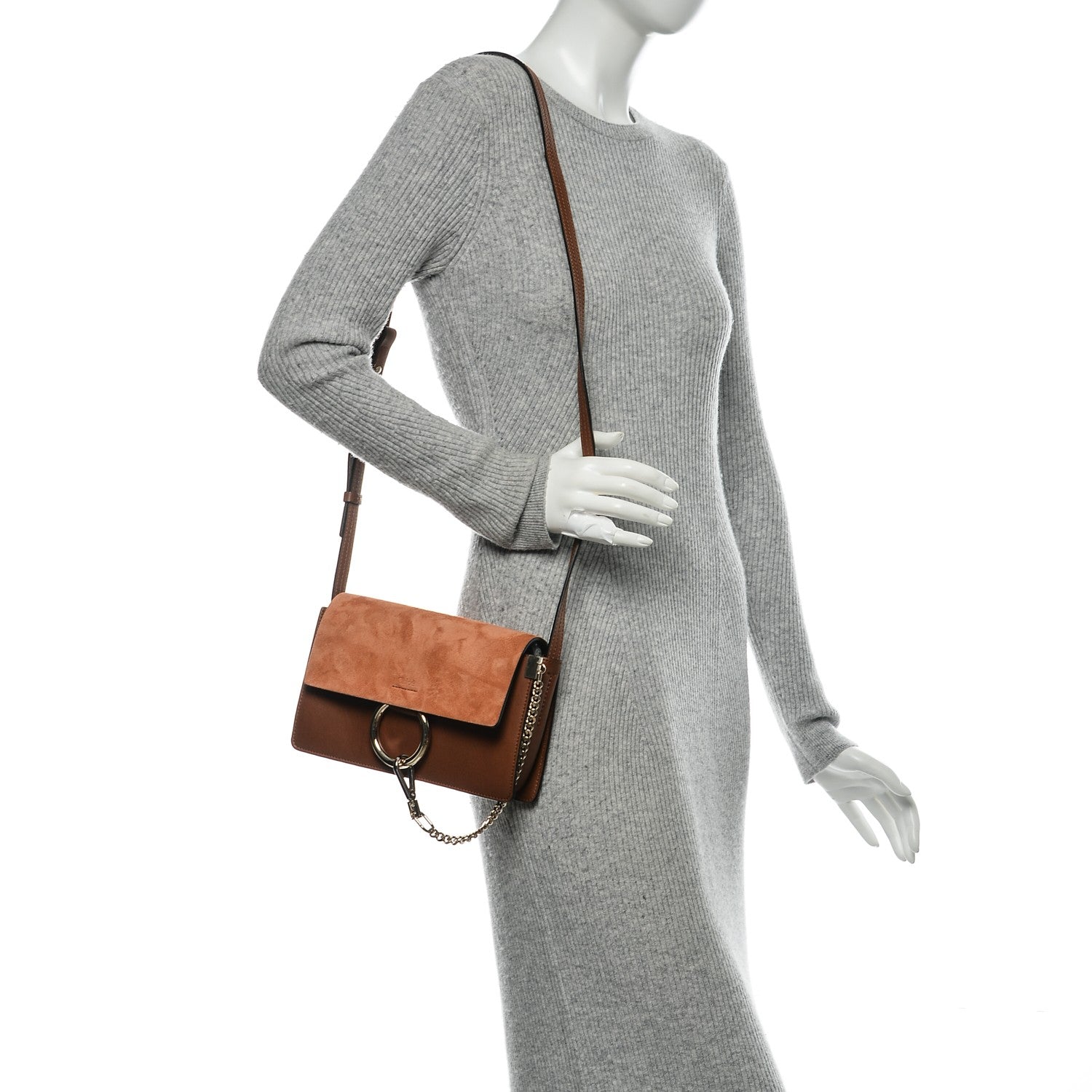 Chloe Suede Calfskin Small Faye Shoulder Bag Tobacco 2 of 6