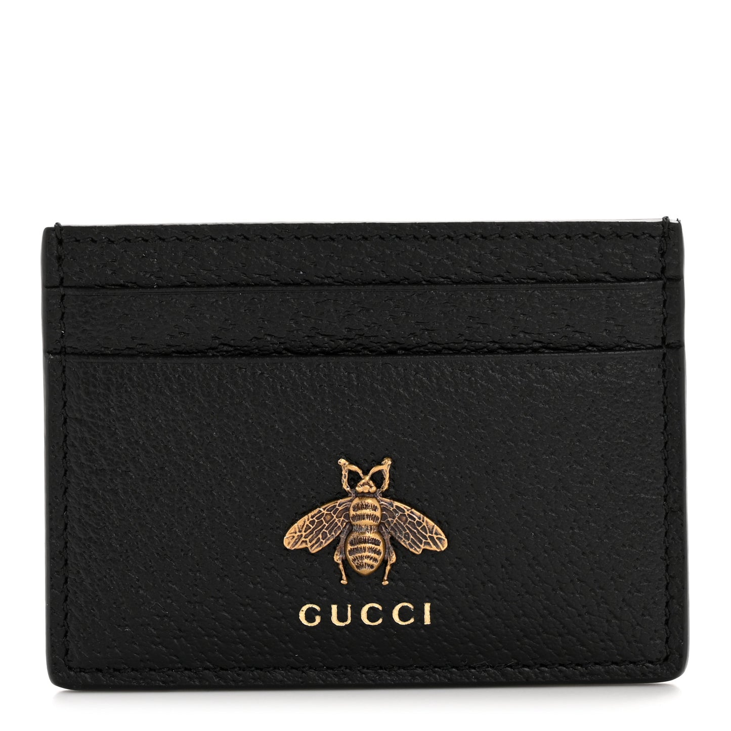 Pebbled Calfskin Animalier Card Holder Black