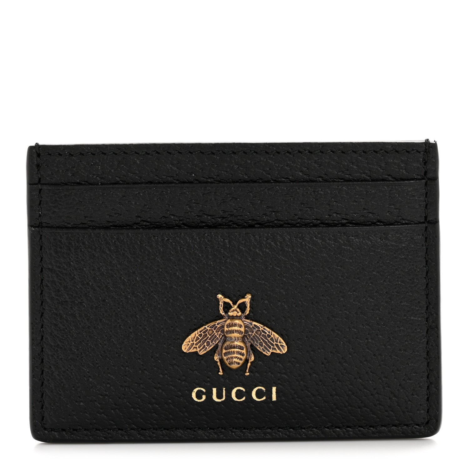 Gucci Pebbled Calfskin Animalier Card Holder Black 1 of 7