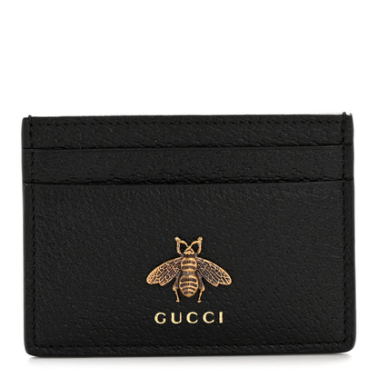 Gucci Pebbled Calfskin Animalier Card Holder Black 1 of 7