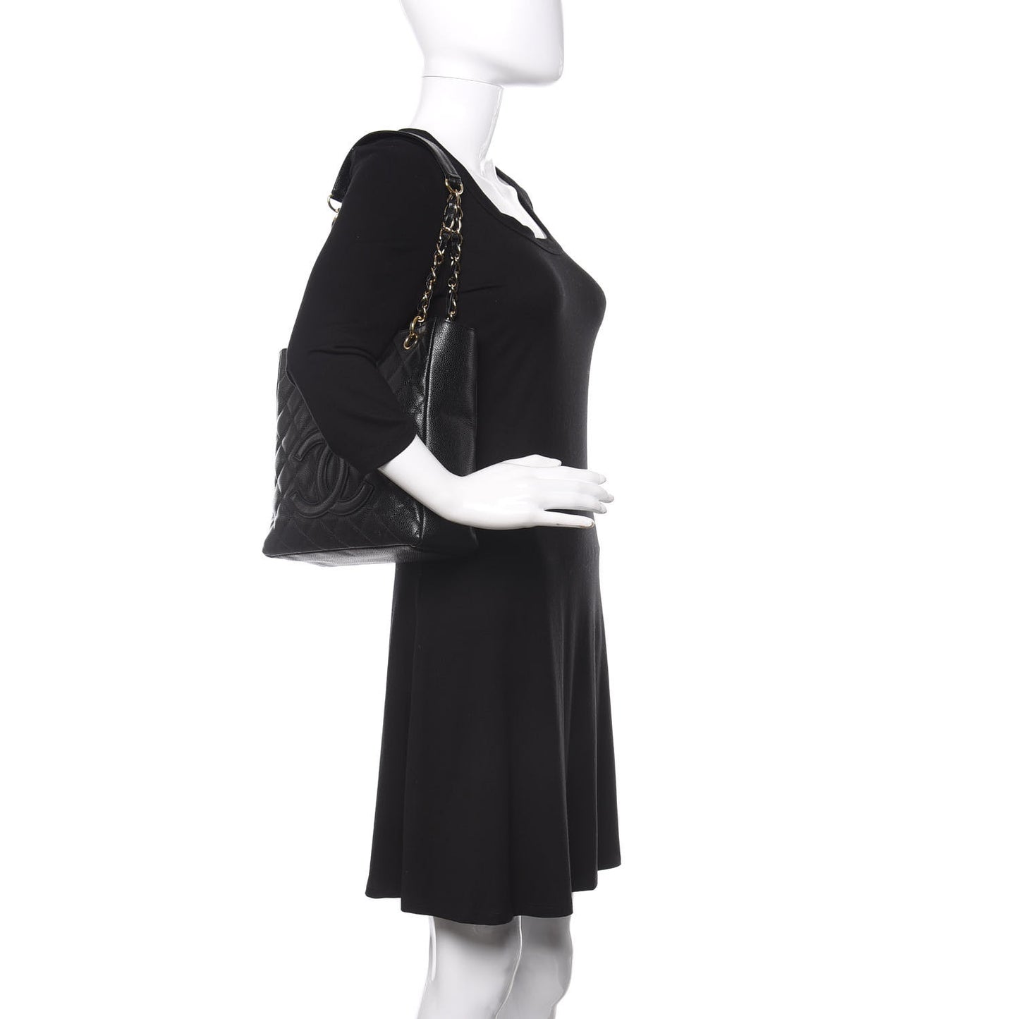 Caviar Quilted Petit Shopping Tote PST Black