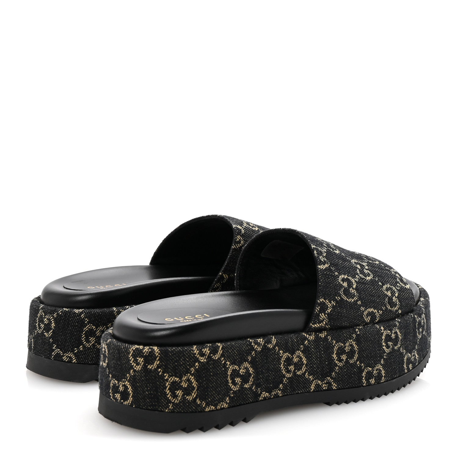 Gucci Jacquard Black Denim GG Monogram Angelina Platform 55mm Slide Sandals 36.5 Black Ivory 5 of 10