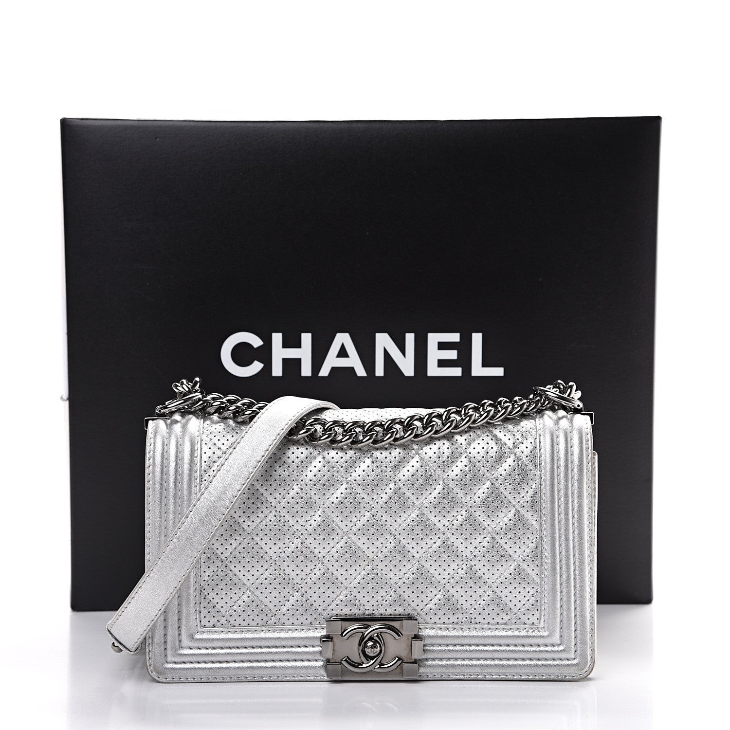 Chanel Metallic Perforated Lambskin Quilted Medium Boy Flap Argent 20 of 20